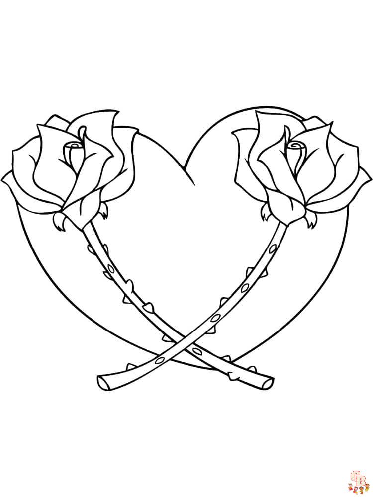 Ausmalbilder Herzen und Rosen 10