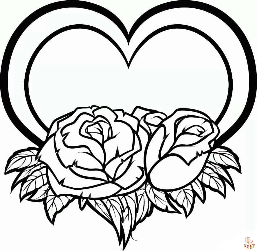 Ausmalbilder Herzen und Rosen 9