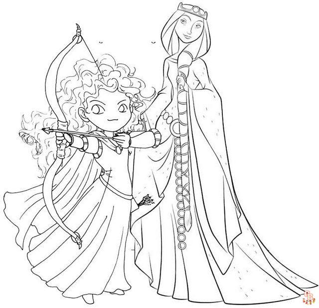 Ausmalbilder Prinzessin Merida und Koenigin Elinor