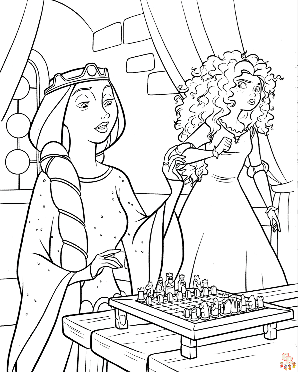 Ausmalbilder Prinzessin Merida und Koenigin Elinor