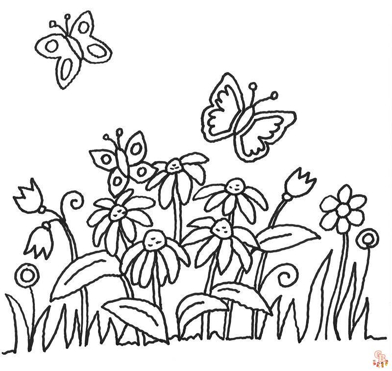 Schmetterling und Blumen zum ausmalen