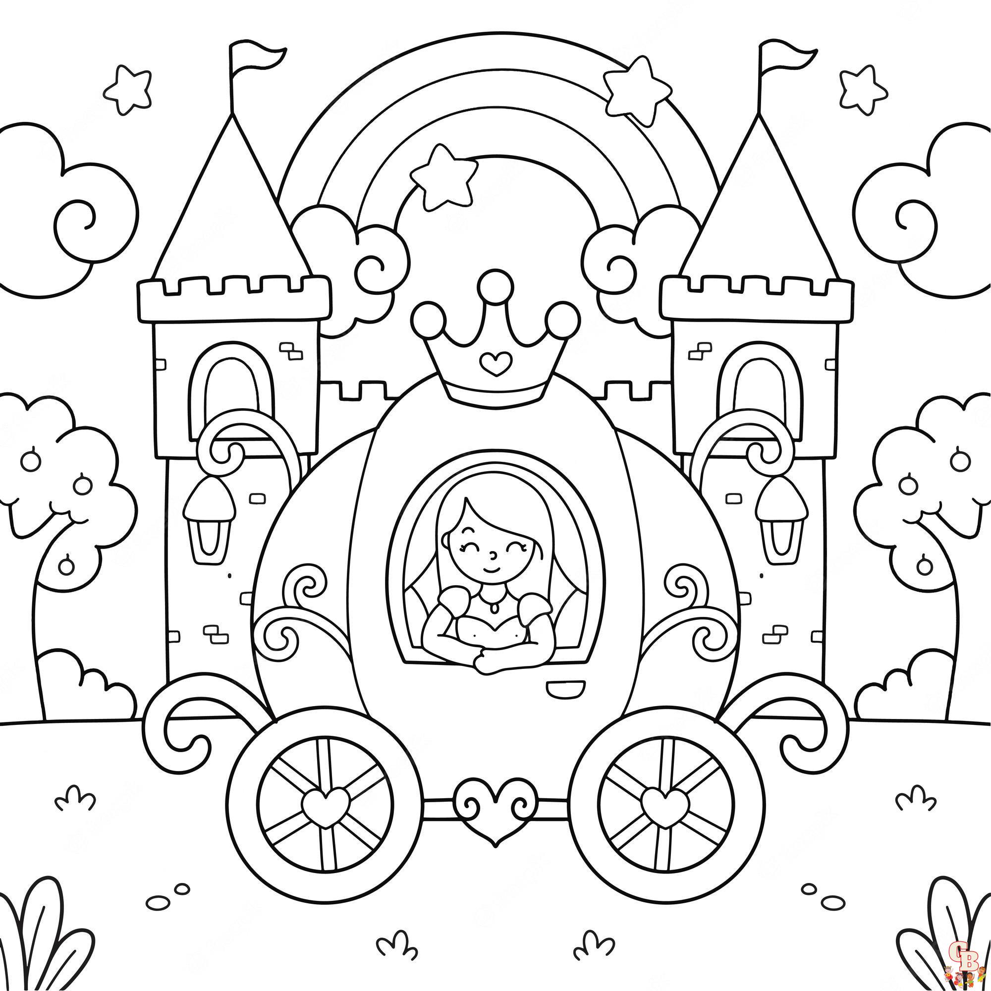 beautifull princess carriage castle coloring page illustration 116089 356