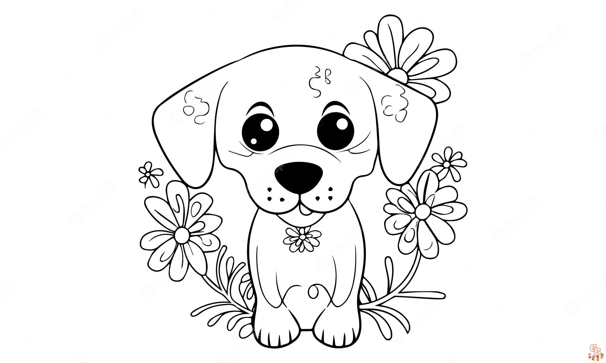 Malvorlagen Hund mit Blumen 2