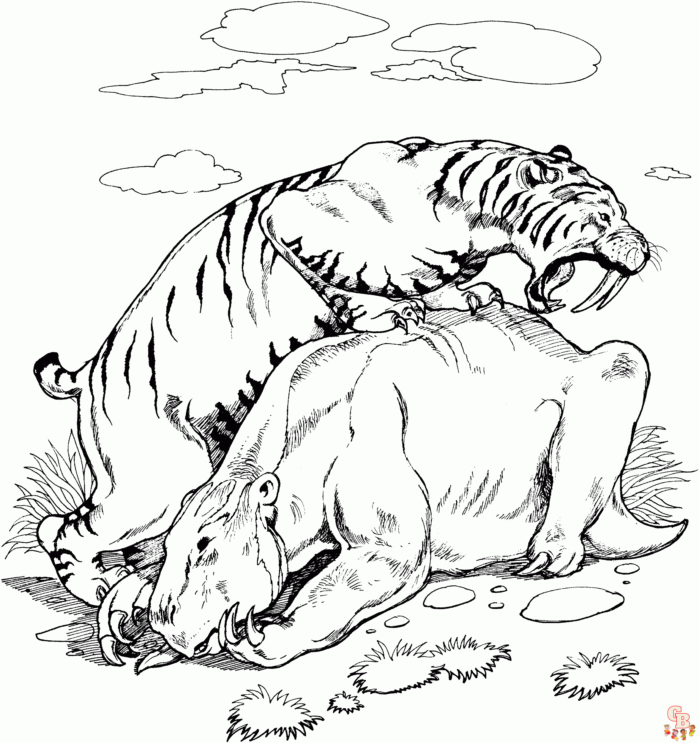 Malvorlagen Tiger auf der Jagd