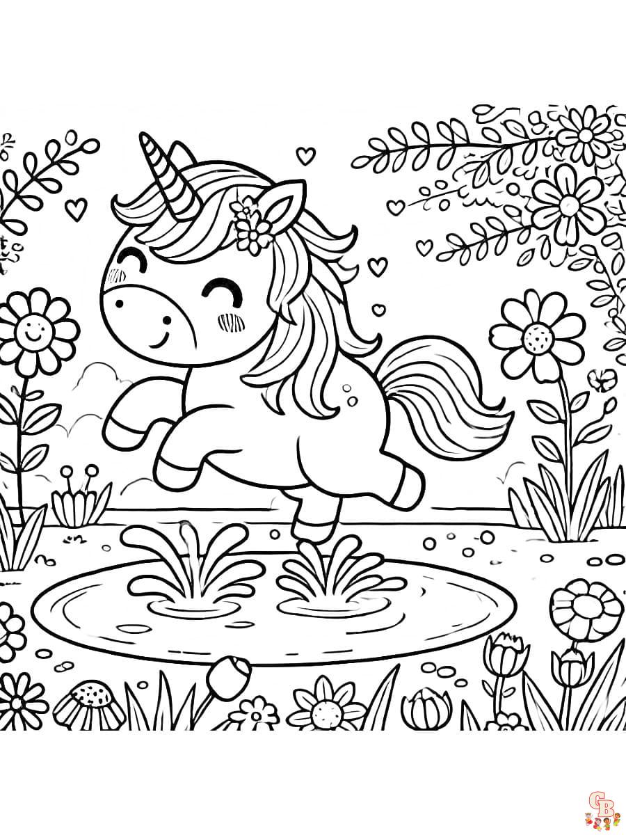 Blühendes Ausmalbild Einhorn My Little Pony im Garten voller Blumen