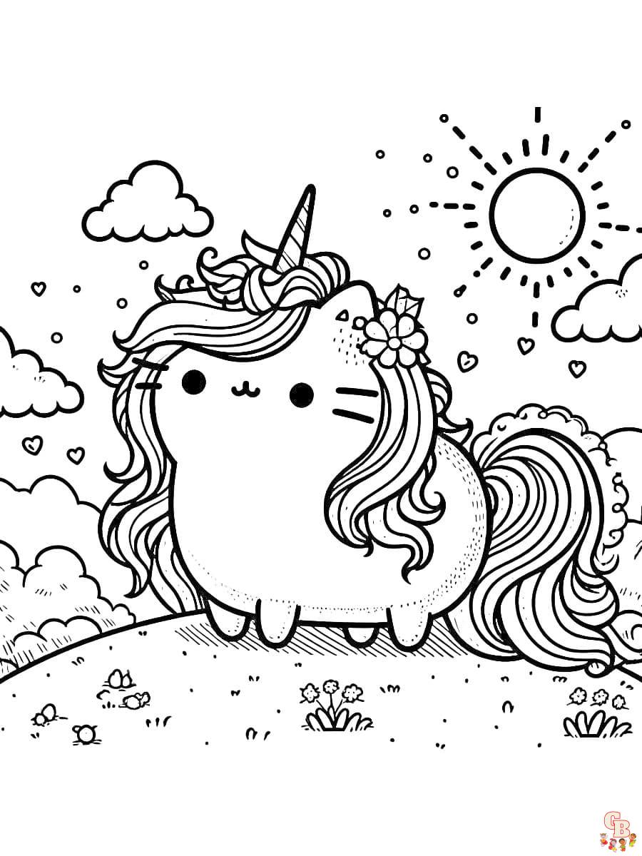 Ausmalbilder Pusheen Einhorn majestätisches auf dem Hügel