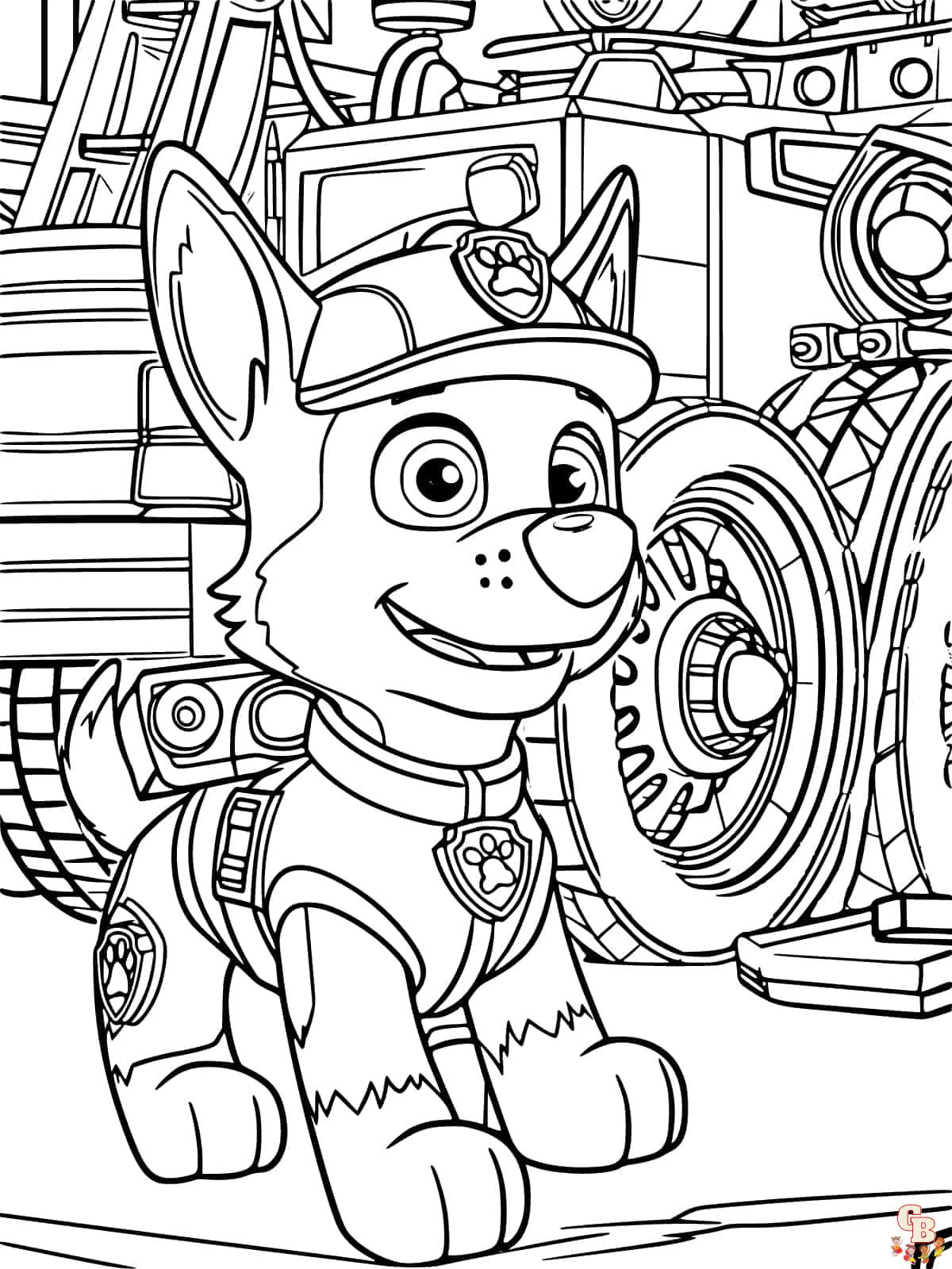 Paw Patrol Rocky Ausmalbild in Polizeiweste und Mütze