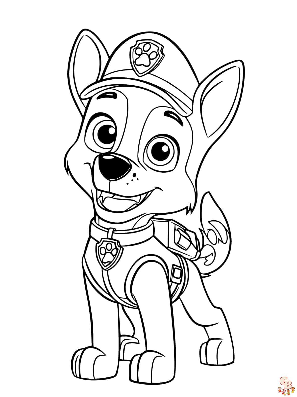 Rocky Paw Patrol Ausmalbild mit Mütze und Weste